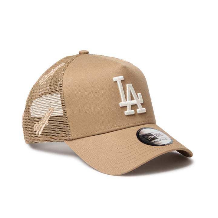 9FORTY A-Frame Trucker Los Angeles Dodgers Embroidered Mesh Khaki Snapback
