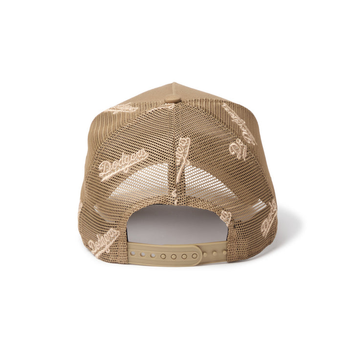 9FORTY A-Frame Trucker Los Angeles Dodgers Embroidered Mesh Khaki Snapback