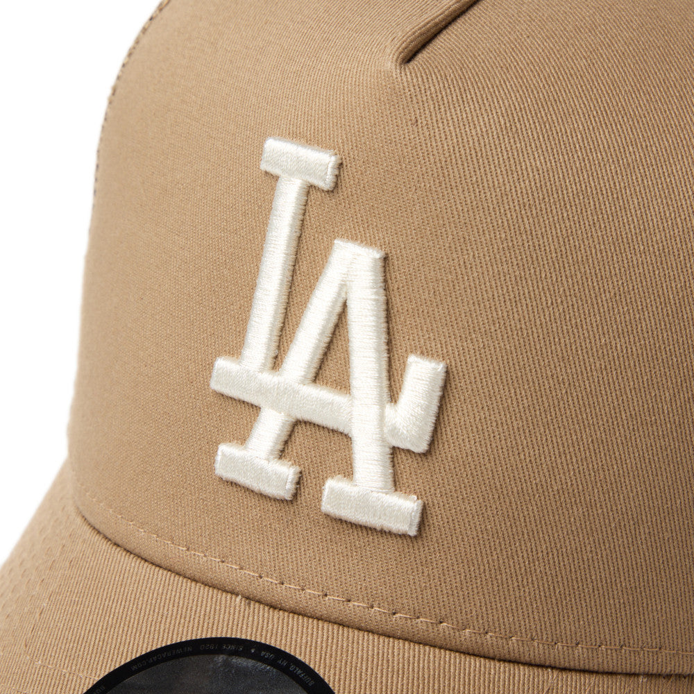 9FORTY A-Frame Trucker Los Angeles Dodgers Embroidered Mesh Khaki Snapback