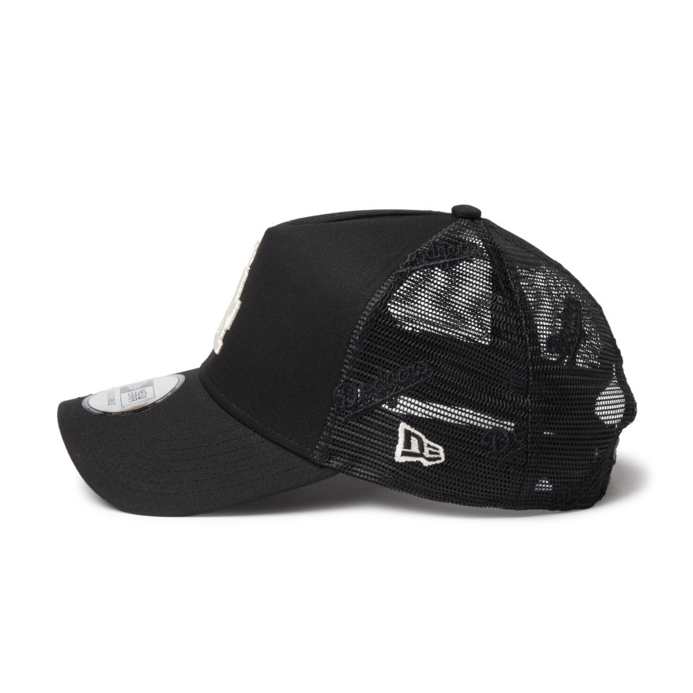 9FORTY A-Frame Trucker Los Angeles Dodgers Embroidered Mesh Black Snapback