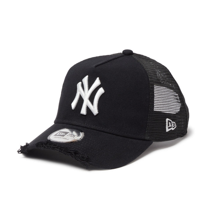 9FORTY A-Frame Trucker New York Yankees Damaged Twill Black Snapback