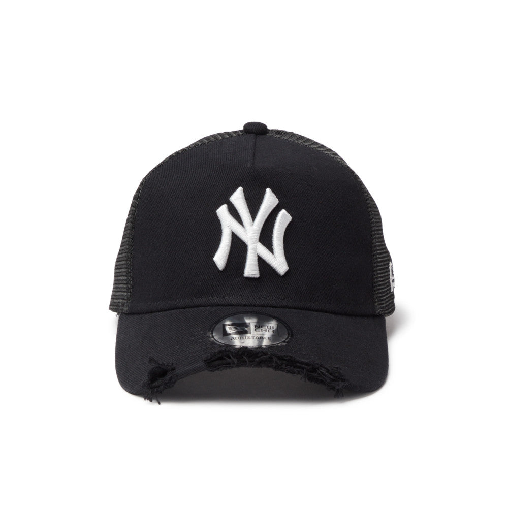 9FORTY A-Frame Trucker New York Yankees Damaged Twill Black Snapback