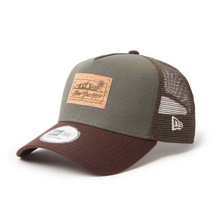 9FORTY A-Frame Trucker Duck Cork Patch 2-Tone Burntwood Visor Moss Snapback