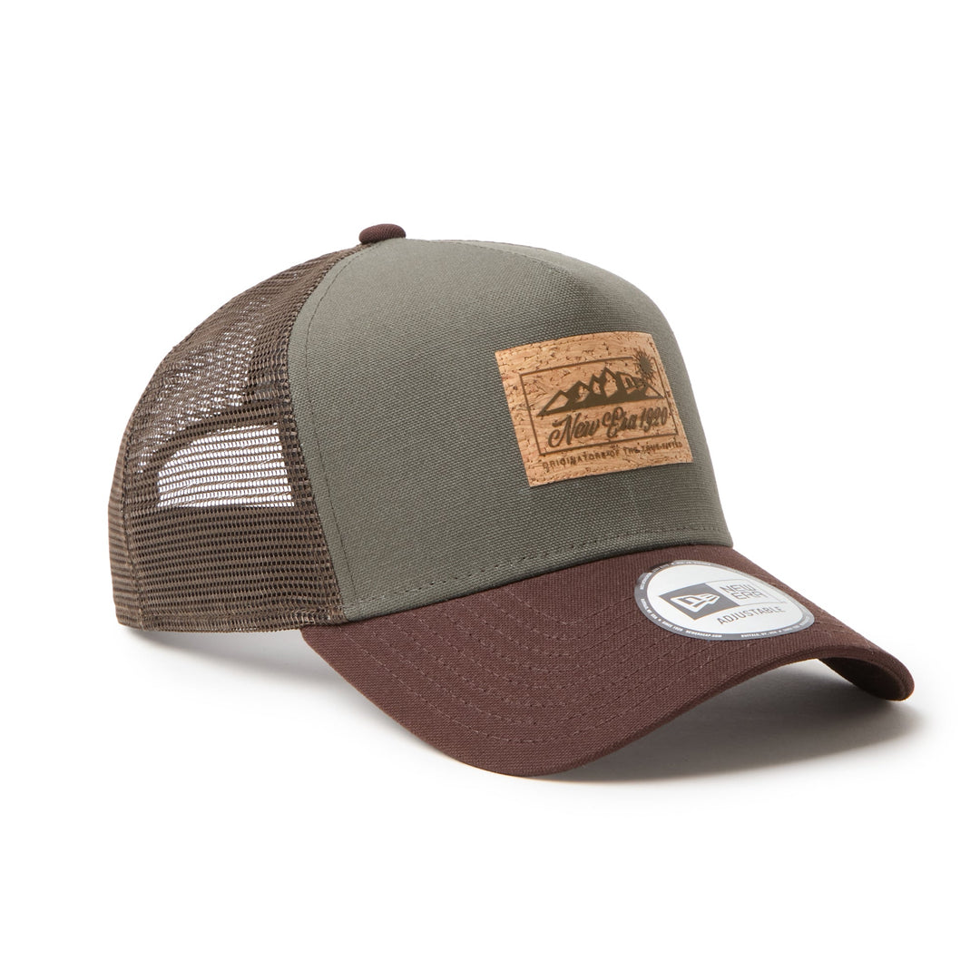 9FORTY A-Frame Trucker Duck Cork Patch 2-Tone Burntwood Visor Moss Snapback