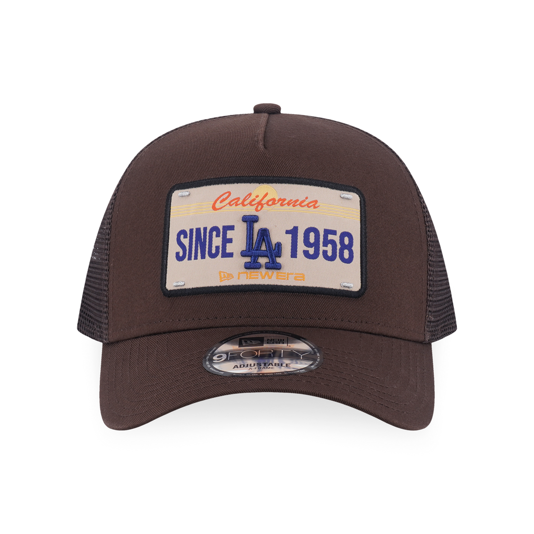 9FORTY A-Frame Trucker Los Angeles Dodgers License Plate Walnut Adjustable