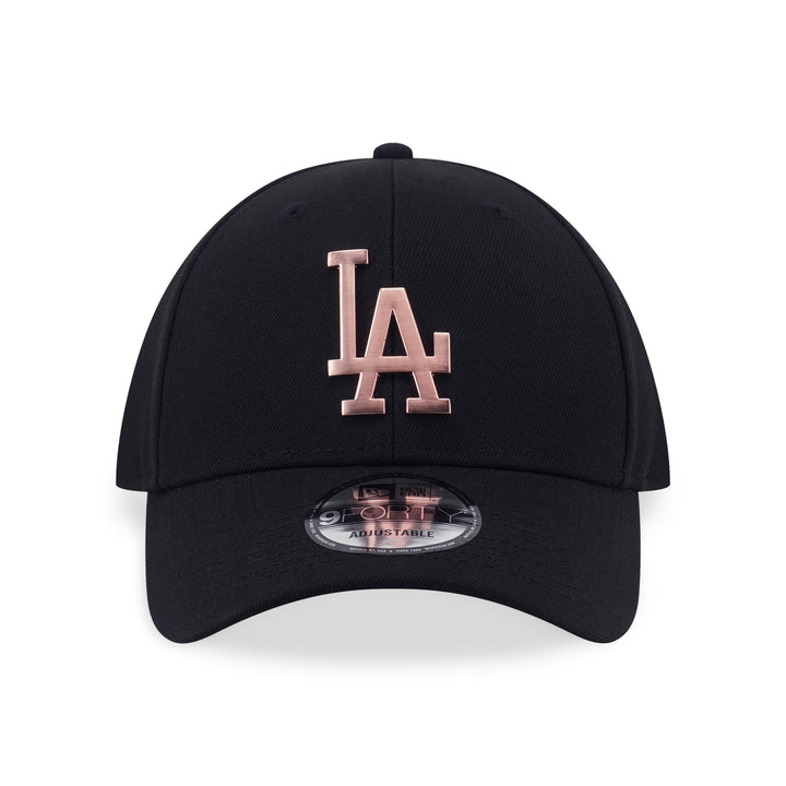 9FORTY Los Angeles Dodgers Rose Gold Metal Badge Black Adjustable
