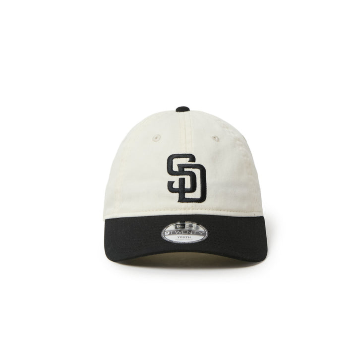 9TWENTY Kids San Diego Padres 2-Tone Black Visor Chrome White Adjustable