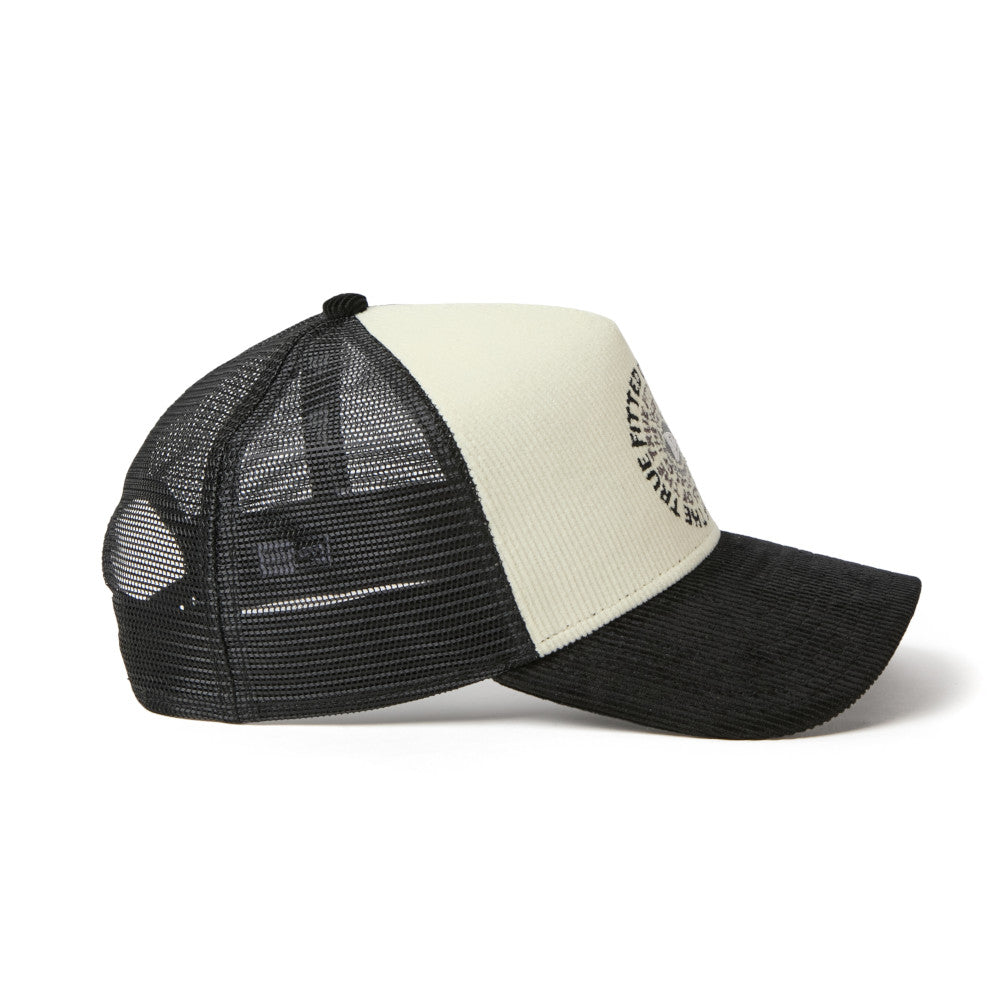 9FORTY A-Frame Trucker Corduroy OOTTF 2-Tone Black Visor Chrome White Snapback