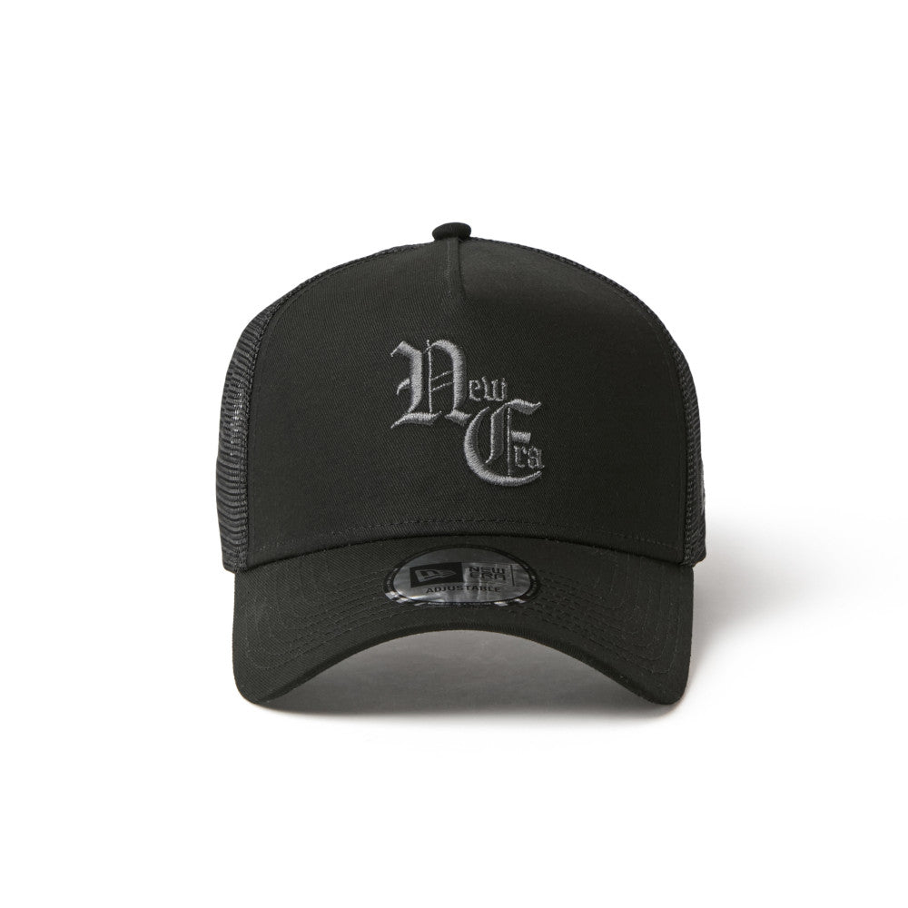 9FORTY A-Frame Trucker New Era Old English Black Snapback