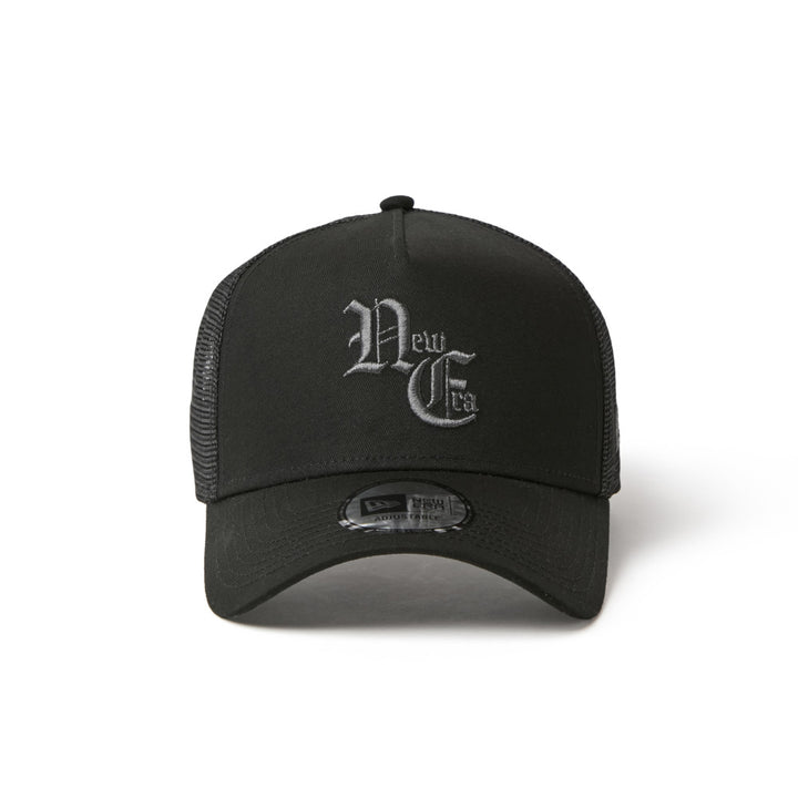 9FORTY A-Frame Trucker New Era Old English Black Snapback