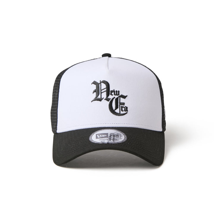 9FORTY A-Frame Trucker New Era Old English 2-Tone Black Visor White Snapback