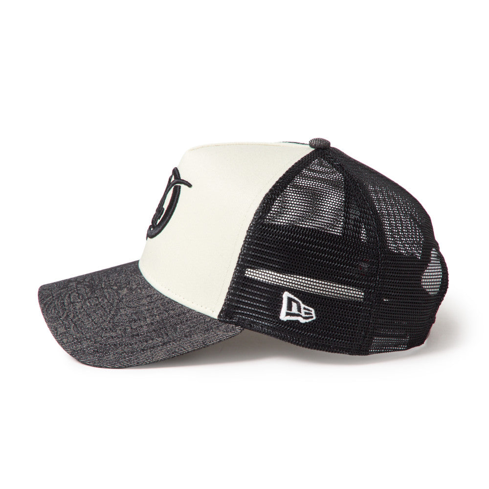 9FORTY A-Frame Trucker Los Angeles Dodgers City Connect Laser Burn Out 2-Tone Black Visor Chrome White Snapback