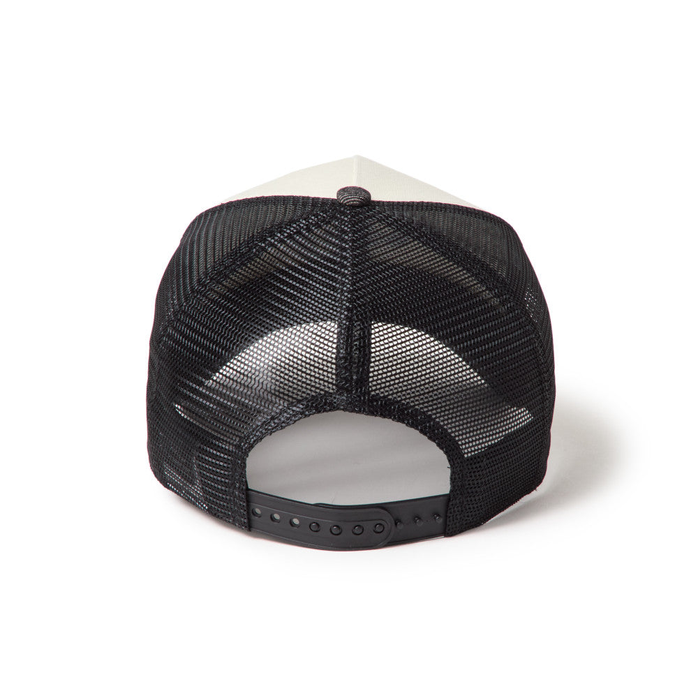 9FORTY A-Frame Trucker Los Angeles Dodgers City Connect Laser Burn Out 2-Tone Black Visor Chrome White Snapback