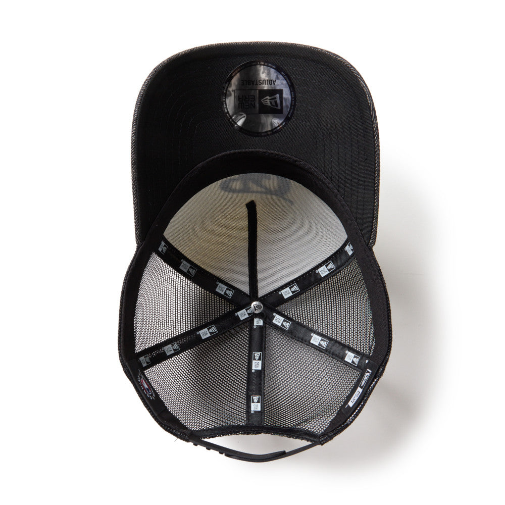 9FORTY A-Frame Trucker Los Angeles Dodgers City Connect Laser Burn Out 2-Tone Black Visor Chrome White Snapback