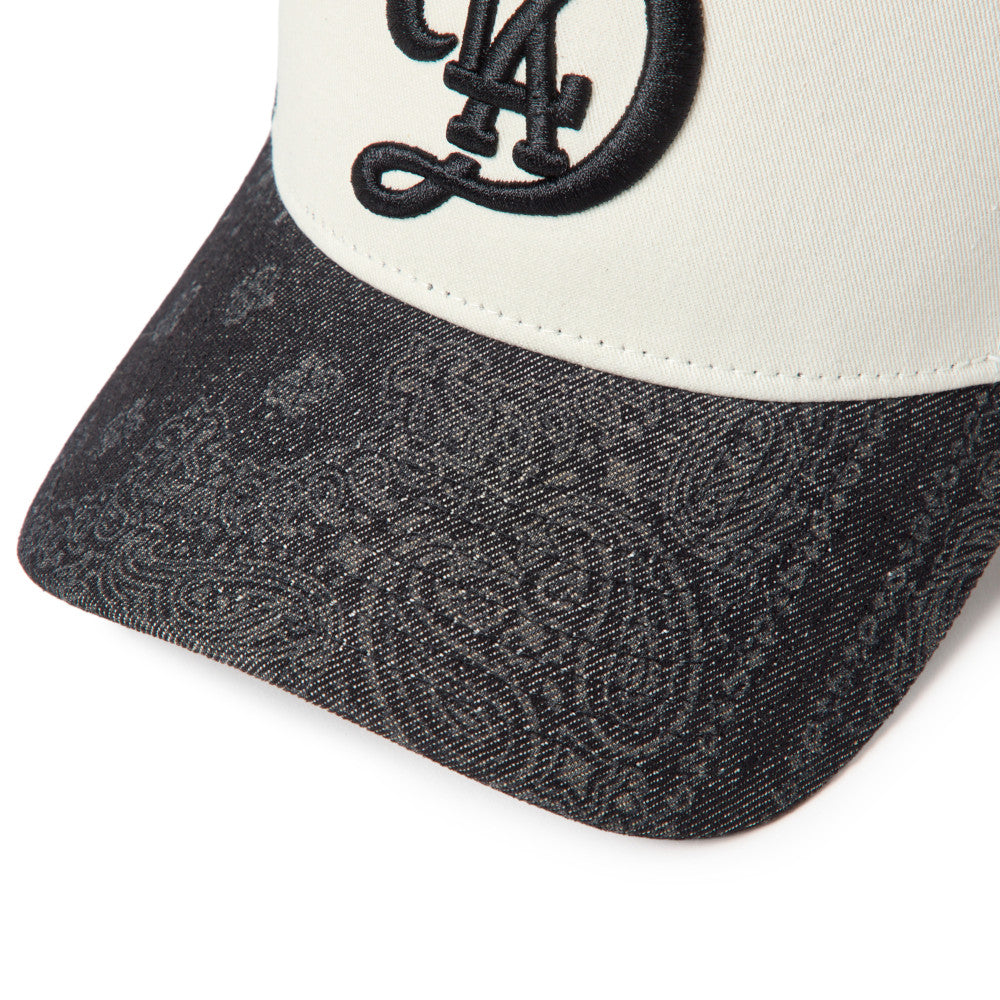 9FORTY A-Frame Trucker Los Angeles Dodgers City Connect Laser Burn Out 2-Tone Black Visor Chrome White Snapback