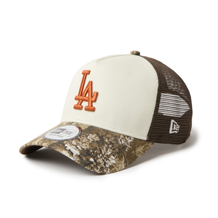 9FORTY A-Frame Trucker Los Angeles Dodgers Real Tree Camo 2-Tone Camo Visor Chrome White Adjustable