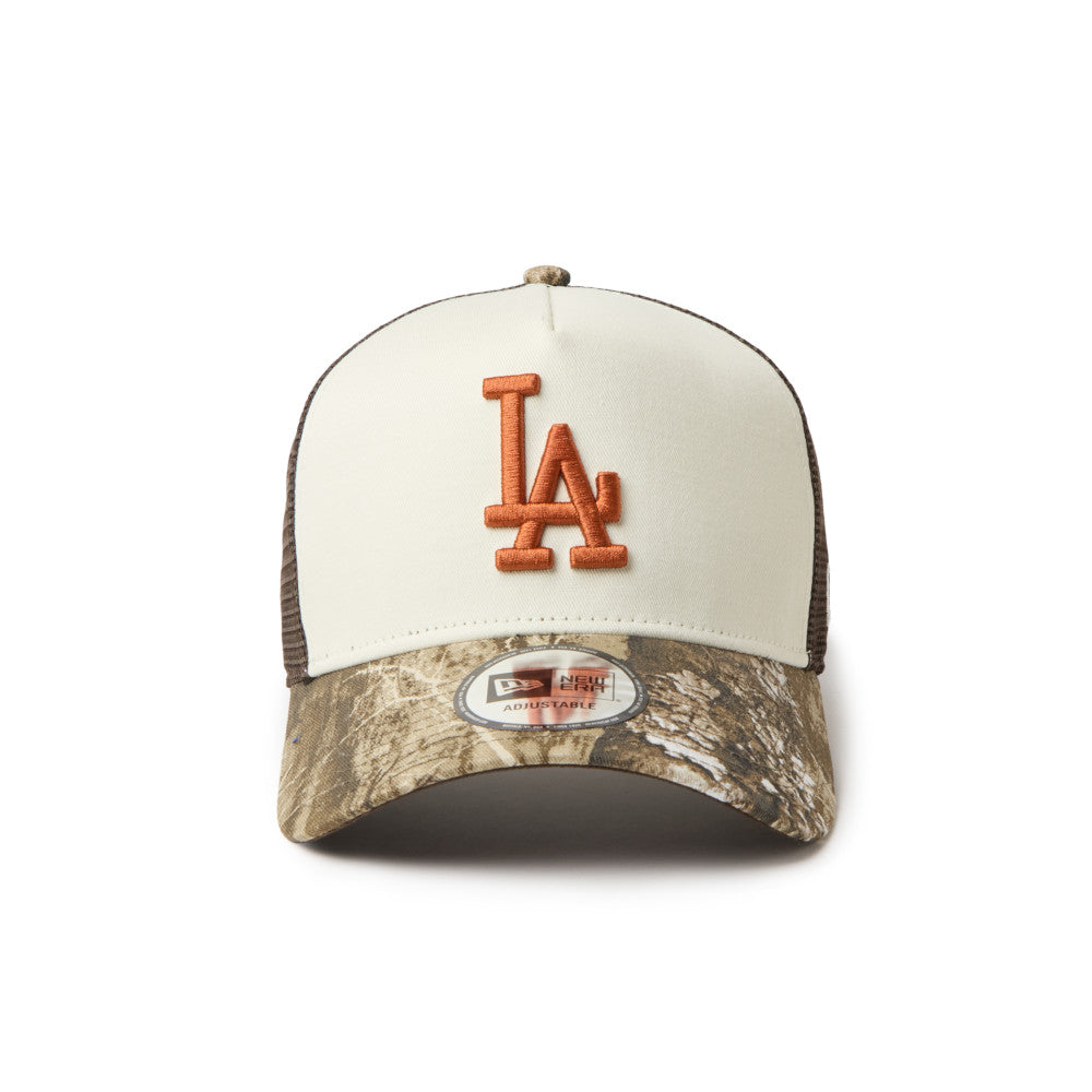 9FORTY A-Frame Trucker Los Angeles Dodgers Real Tree Camo 2-Tone Camo Visor Chrome White Adjustable