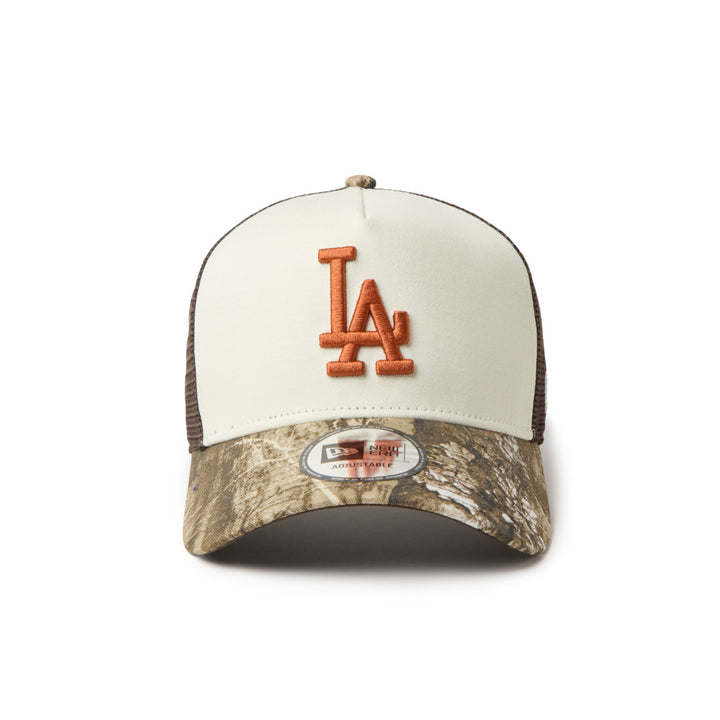 9FORTY A-Frame Trucker Los Angeles Dodgers Real Tree Camo 2-Tone Camo Visor Chrome White Adjustable