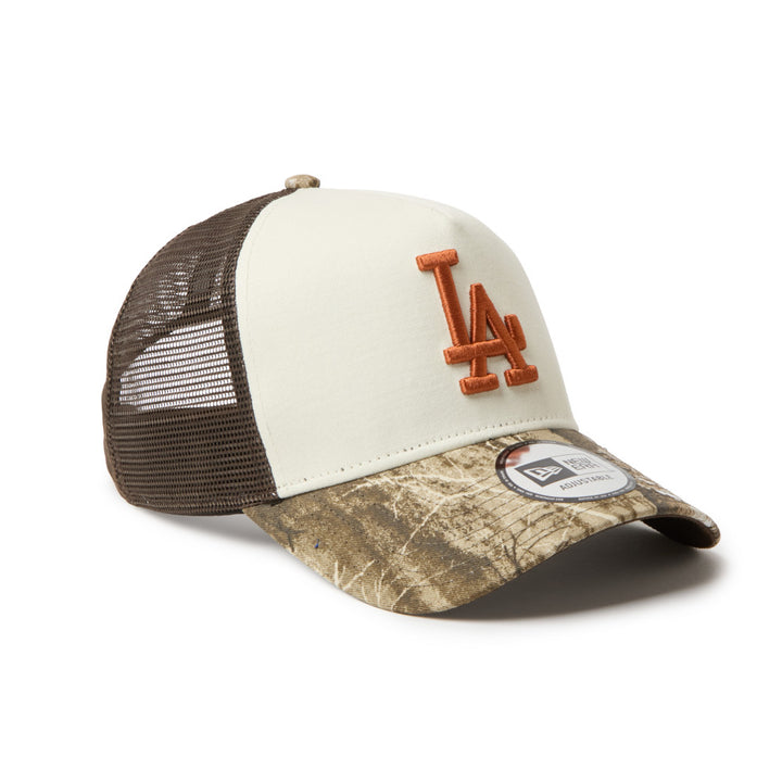 9FORTY A-Frame Trucker Los Angeles Dodgers Real Tree Camo 2-Tone Camo Visor Chrome White Adjustable