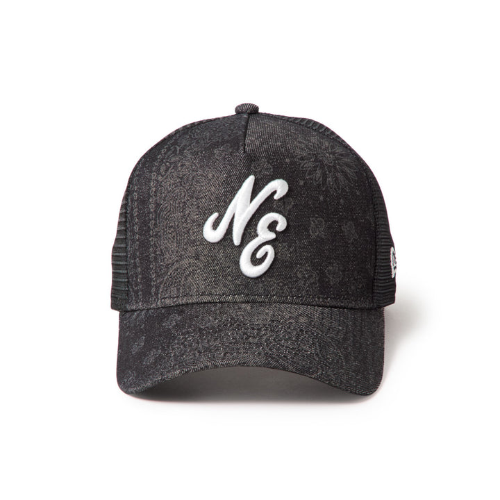 9FORTY A-Frame Trucker Classic New Era Laser Burn Out Denim Black Snapback