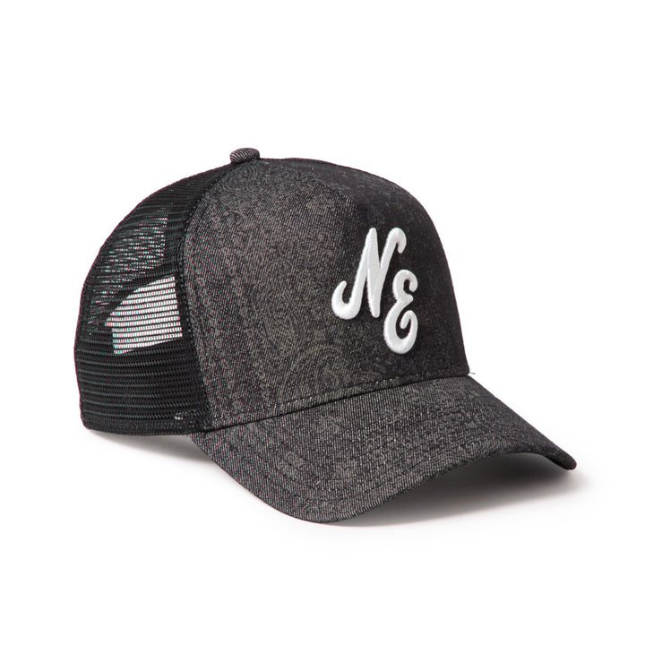 9FORTY A-Frame Trucker Classic New Era Laser Burn Out Denim Black Snapback