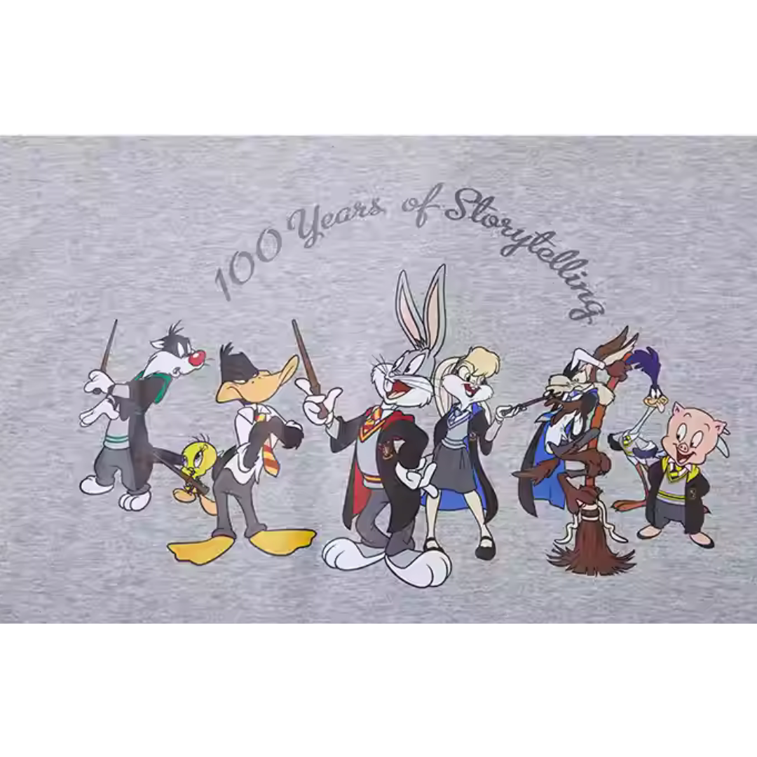 Warner Brother 100th Looney Tunes X Harry Potter Heather Gray Oversized Short Sleeve T-Shirt