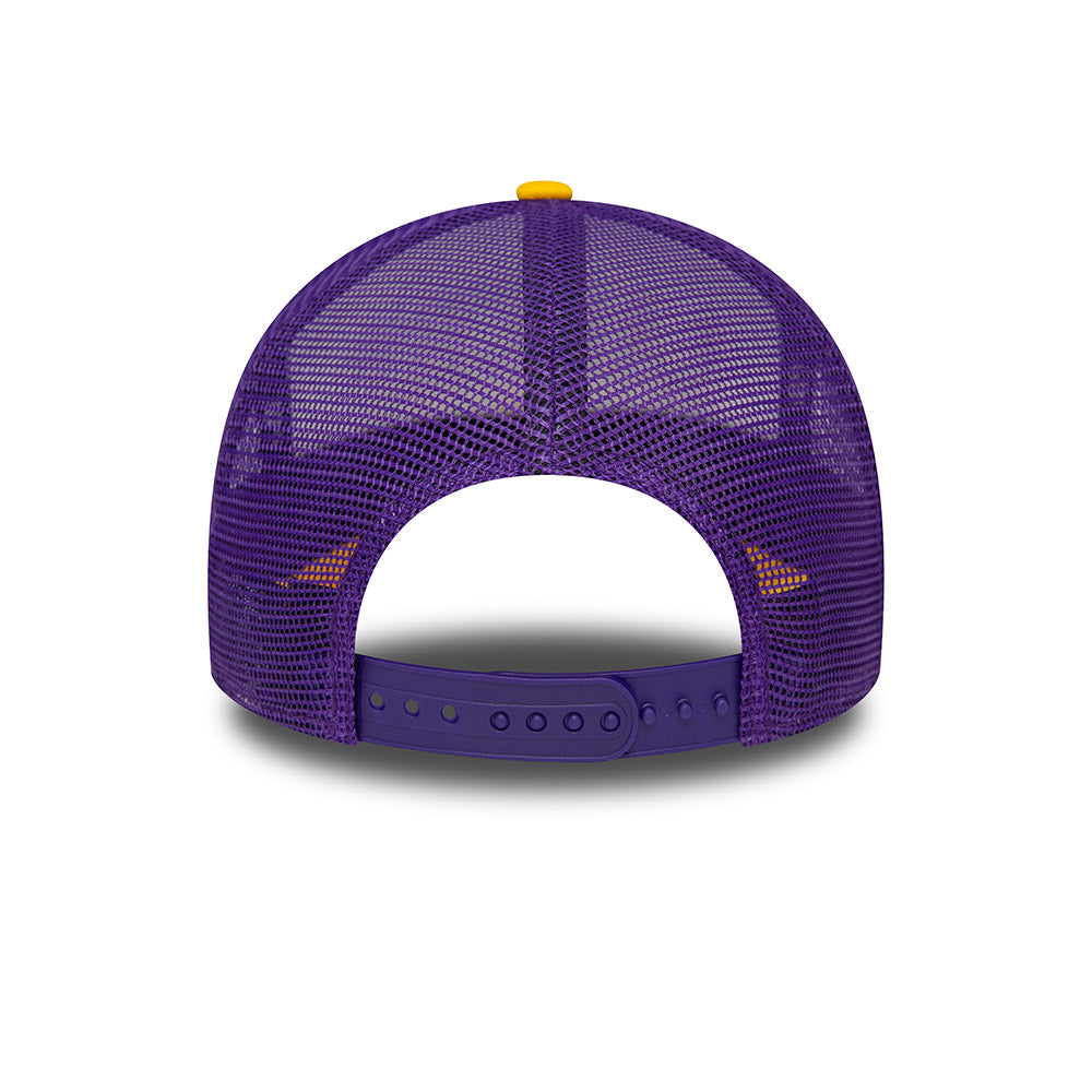 9FORTY E-Frame Trucker Los Angeles Lakers NBA Retro Graphic 2-Tone True Purple Rear White Snapback