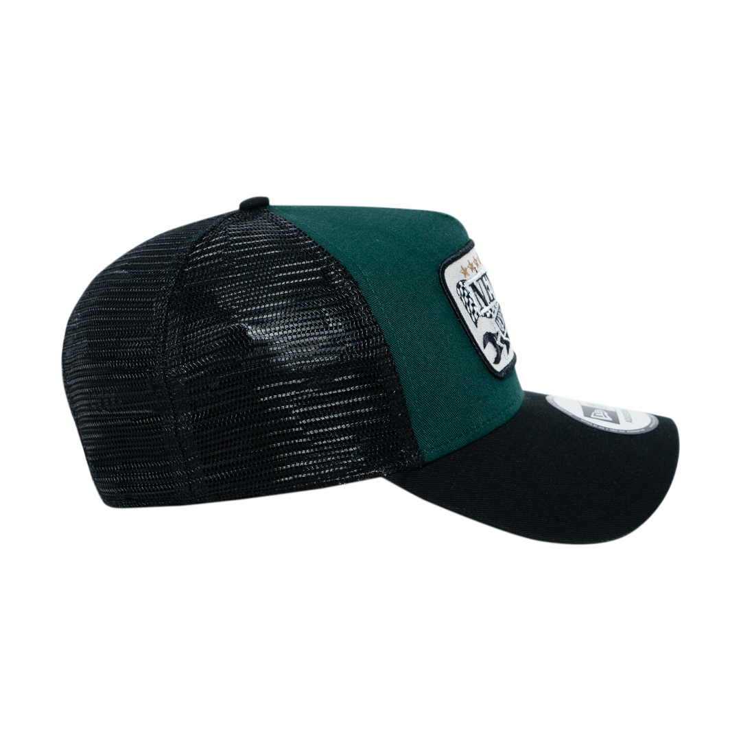 9FORTY E-Frame Trucker New Era Patch Dark Green Snapback