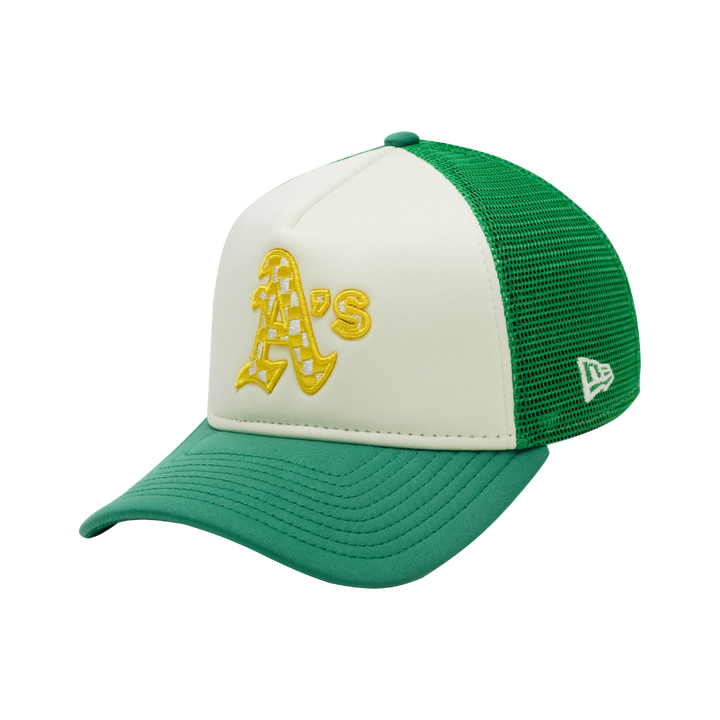 9FORTY A-Frame Trucker Oakland Athletics Check Flag Green Snapback