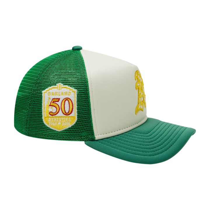 9FORTY A-Frame Trucker Oakland Athletics Check Flag Green Snapback