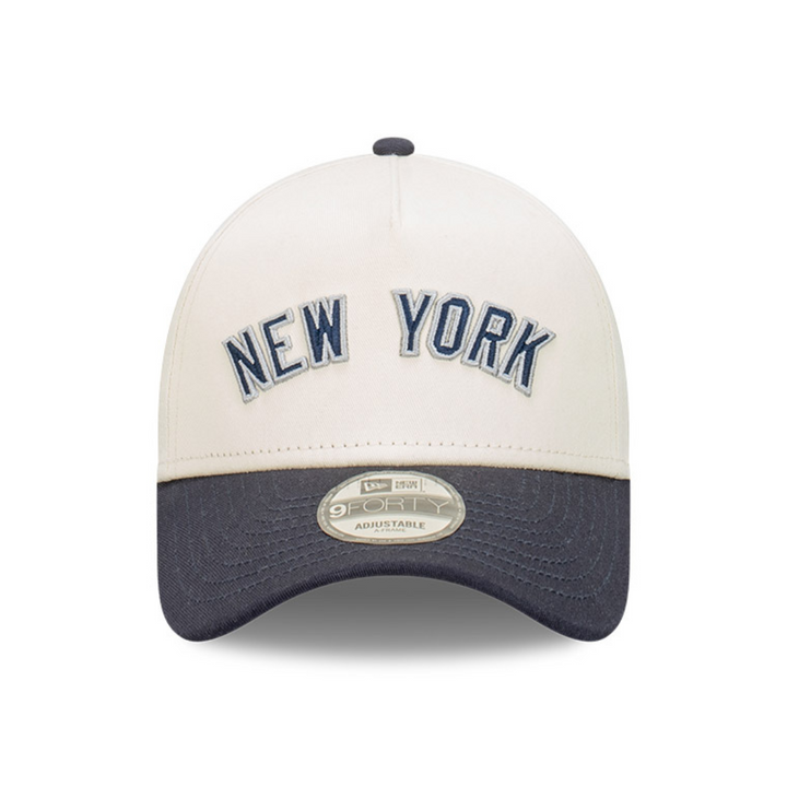 9FORTY A-Frame New York Yankees Wordmark Baseball 2-Tone Navy Visor Chrome White Snapback