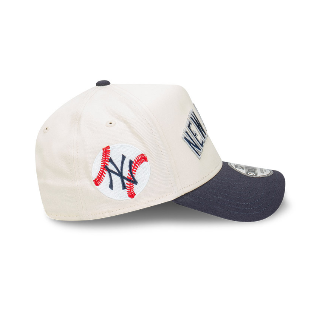 9FORTY A-Frame New York Yankees Wordmark Baseball 2-Tone Navy Visor Chrome White Snapback