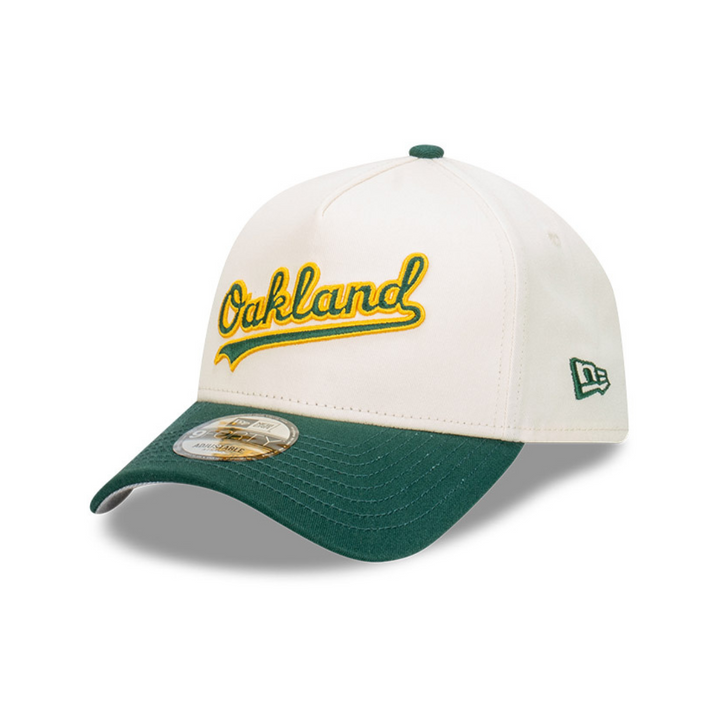 9FORTY A-Frame Oakland Athletics Wordmark Baseball 2-Tone Dark Green Visor Chrome White Snapback