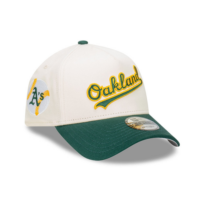 9FORTY A-Frame Oakland Athletics Wordmark Baseball 2-Tone Dark Green Visor Chrome White Snapback