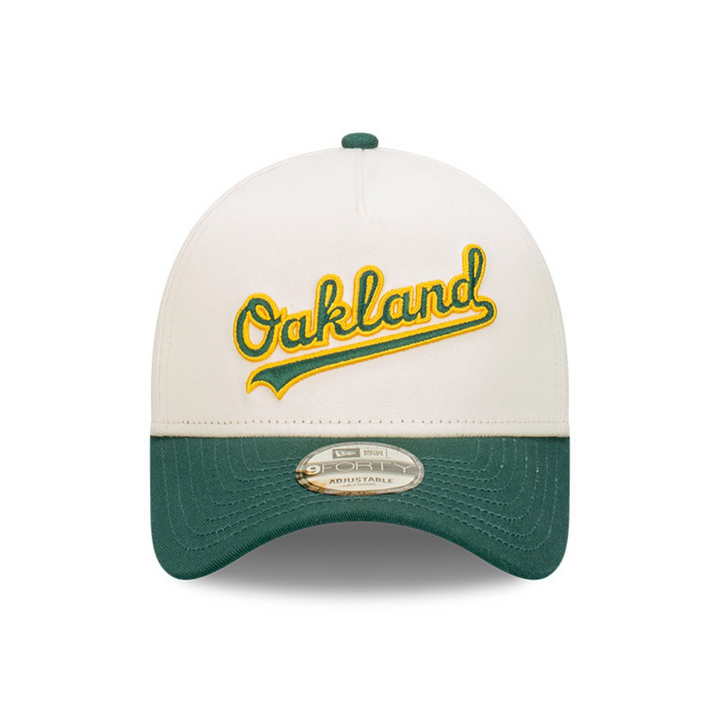 9FORTY A-Frame Oakland Athletics Wordmark Baseball 2-Tone Dark Green Visor Chrome White Snapback