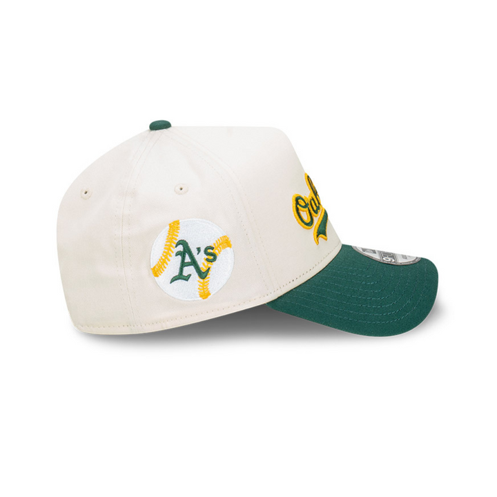 9FORTY A-Frame Oakland Athletics Wordmark Baseball 2-Tone Dark Green Visor Chrome White Snapback