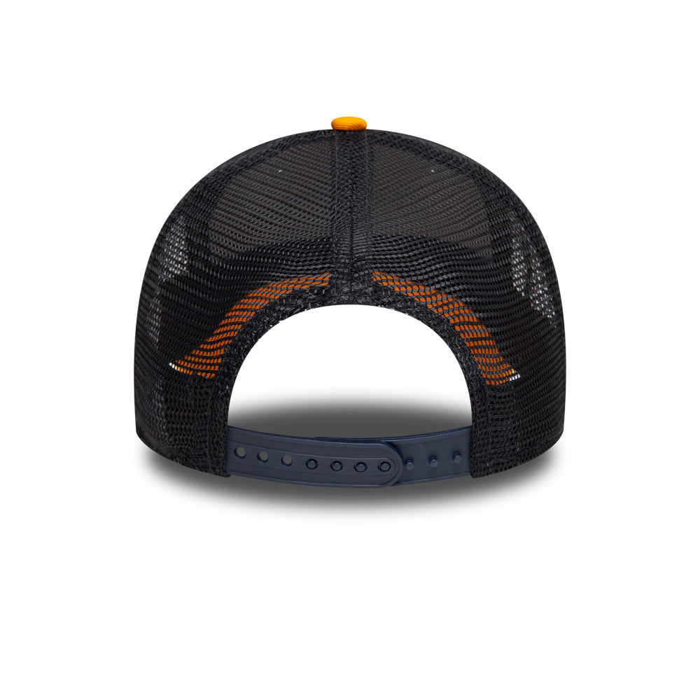 Kids 9FORTY Trucker New Era Mountain Patch 2-Tone Papaya Visor Everest Green Snapback