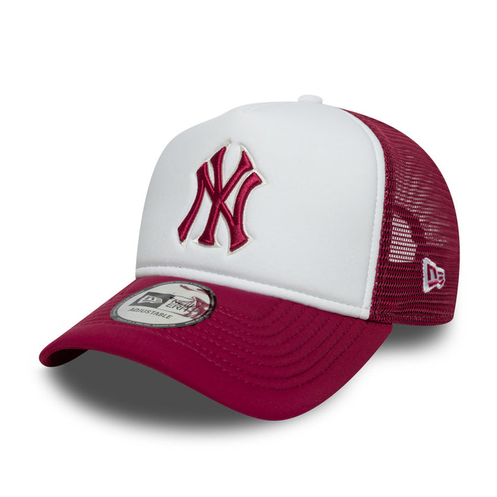 9FORTY E-Frame Trucker New York Yankees Cooperstown World Series 2-Tone Cherry Jam Visor Optic White Snapback