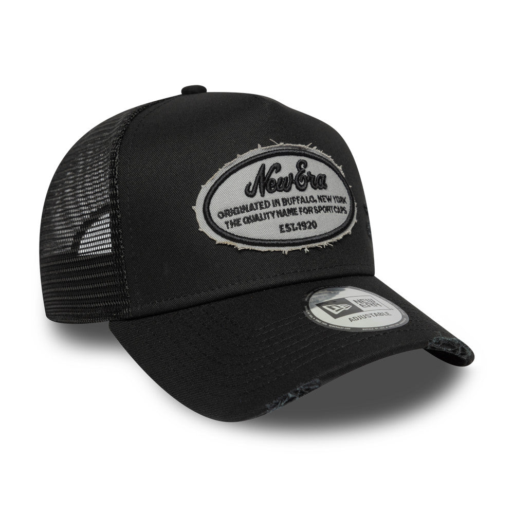 9FORTY E-Frame Trucker New Era Oval Canvas Distress Black Snapback