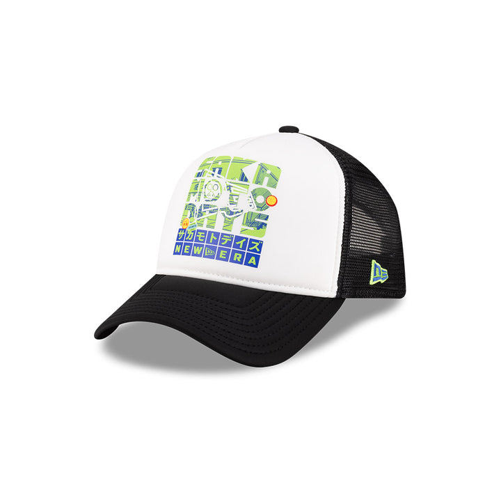 9FORTY A-Frame Trucker New Era x Netflix Sakamoto Days Wordmark Black White Snapback