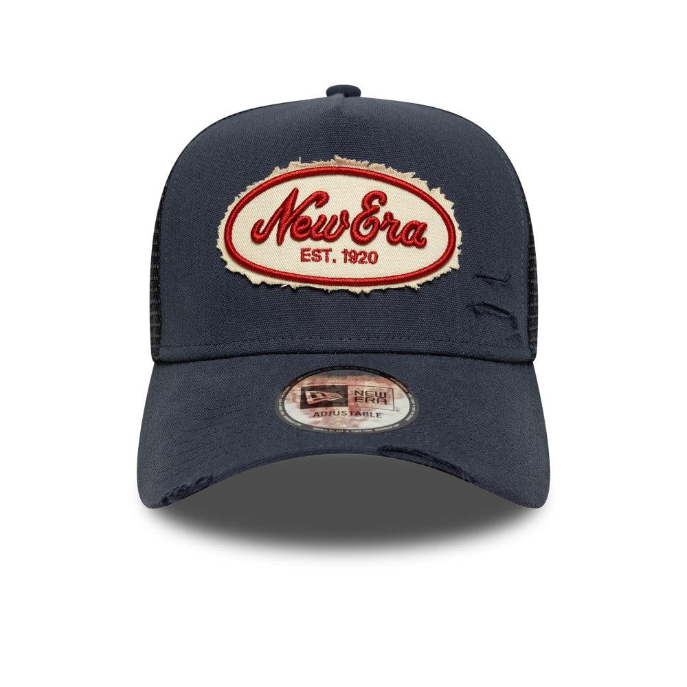 9FORTY E-Frame Trucker New Era Oval Canvas Distress Navy Snapback