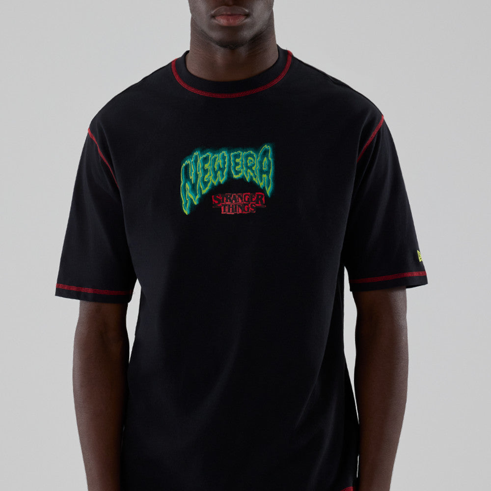New Era Stranger Things Black Oversized Short Sleeve T-Shirt