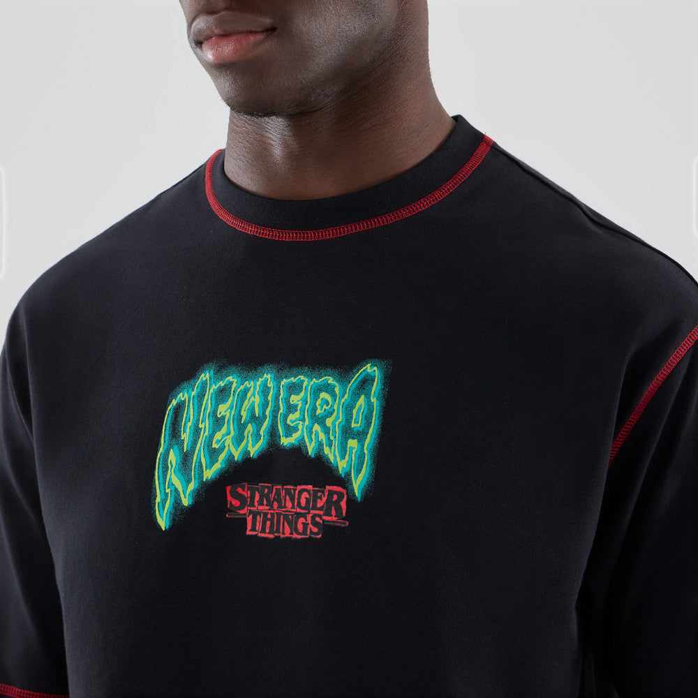 New Era Stranger Things Black Oversized Short Sleeve T-Shirt