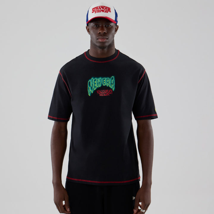 New Era Stranger Things Black Oversized Short Sleeve T-Shirt