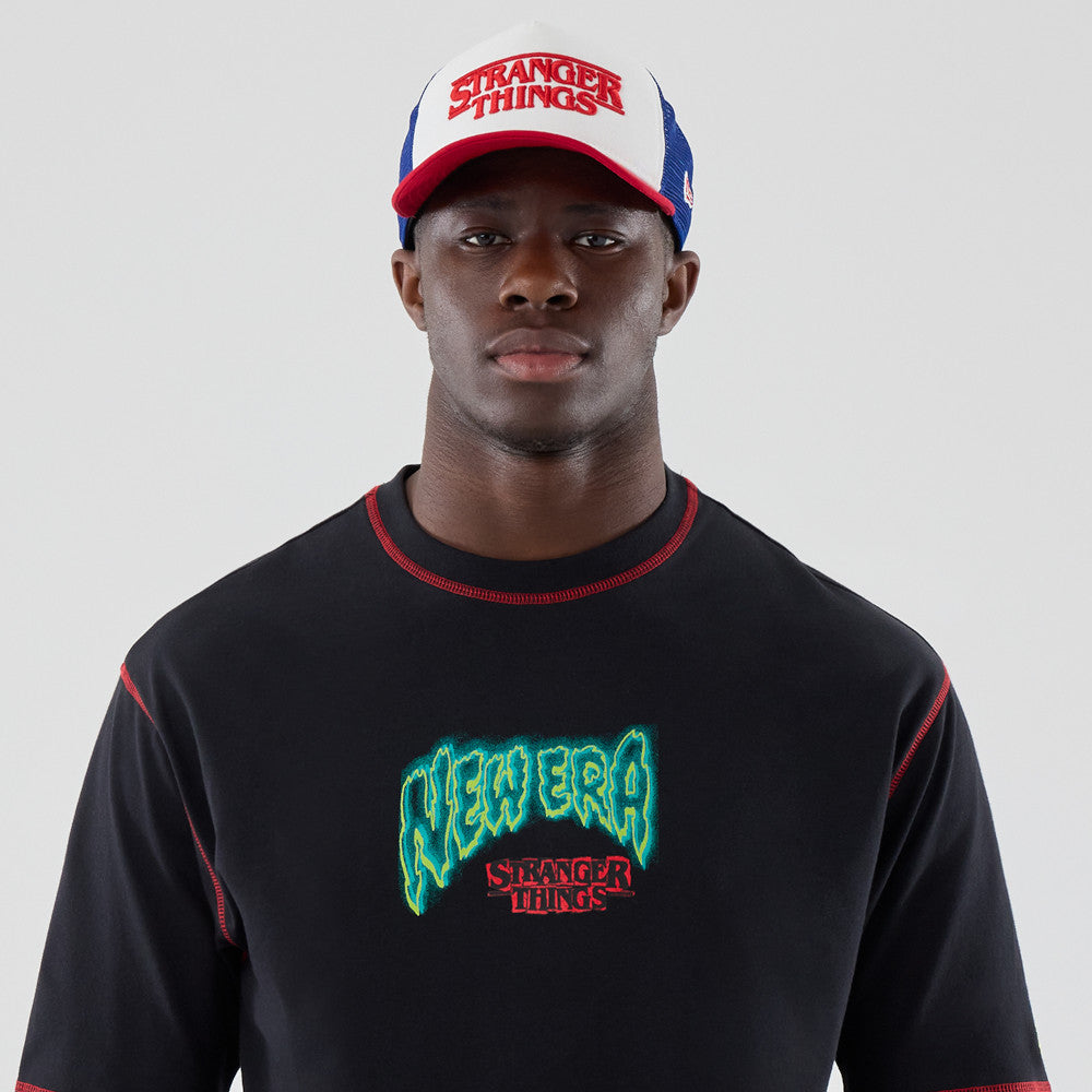 New Era Stranger Things Black Oversized Short Sleeve T-Shirt