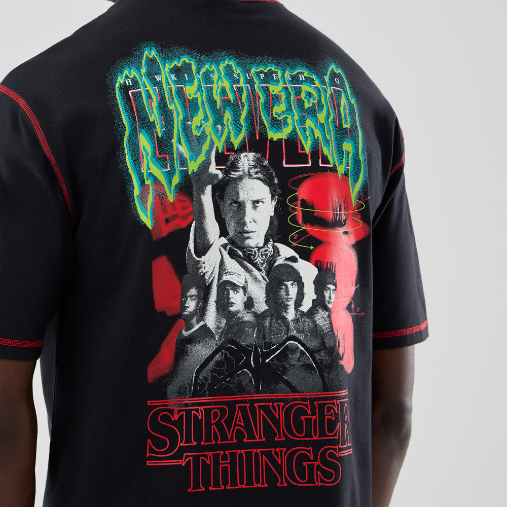 New Era Stranger Things Black Oversized Short Sleeve T-Shirt