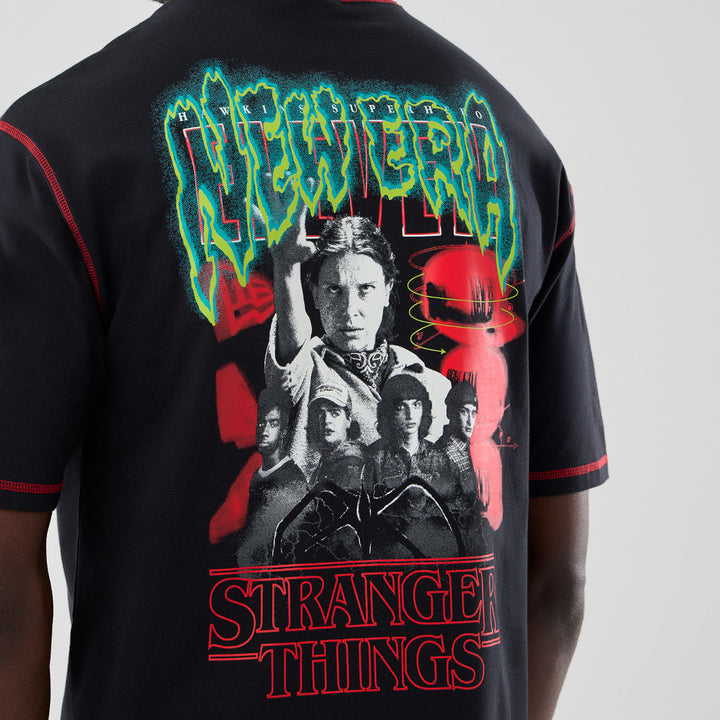 New Era Stranger Things Black Oversized Short Sleeve T-Shirt
