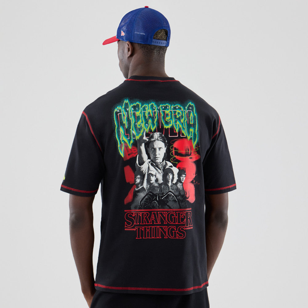 New Era Stranger Things Black Oversized Short Sleeve T-Shirt