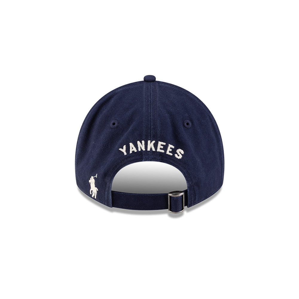 Rear view of New Era x Ralph Lauren Yankees 9TWENTY Navy Cap showcasing embroidered Polo Pony and Yankees script