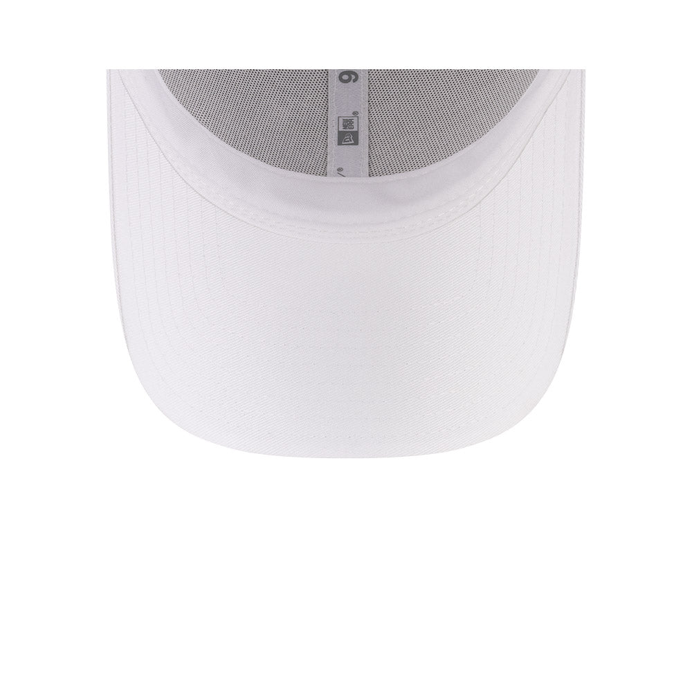 Undervisor view of New Era x Lacoste 9FORTY Core White Adjustable Cap showing the clean under-brim detail.